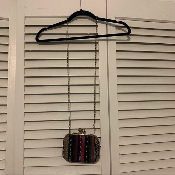 Vintage MMS Tribal Hard Purse Butterfly Clasp Cross Body Metal Chain Strap - Picture 2 of 9